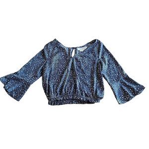 Saltwater luxe womens Sz S gray white polkadots bell sleeves blouse